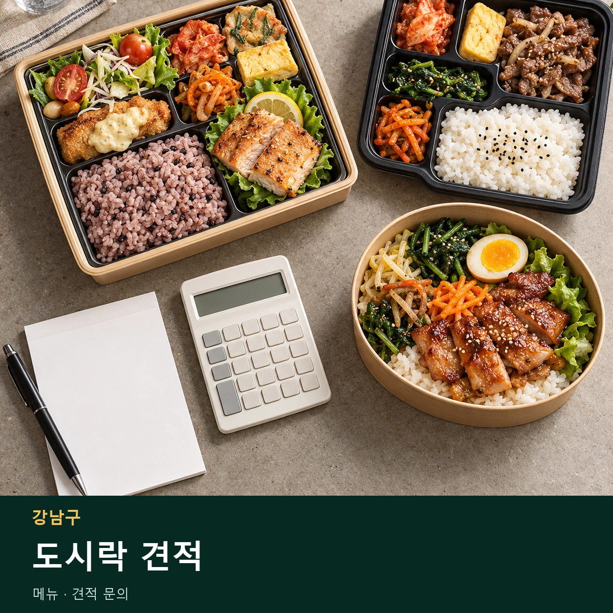 강남구 도시락 견적 메뉴와 주문 목적 안내 이미지